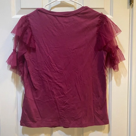 Anthropologie Pilcro Tulle Mesh Tee in Raspberry - Picture 3 of 12